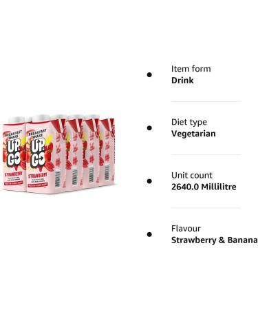 UP & GO Strawberry & Banana Breakfast Drink (330ml x 8) - High Protein, Calcium & Fibre - Buy Online on GoSupps.com