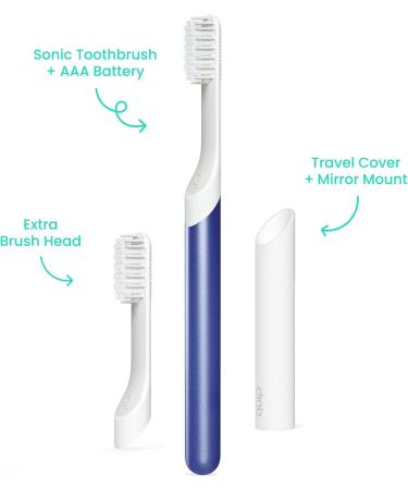 Quip Sonic Toothbrush for Adults - Electric with Timer Extra Brush Head & Travel Cover - Indigo Soft Bristle Toothbrush with 3 Month Battery Life - Buy Online on GoSupps.com