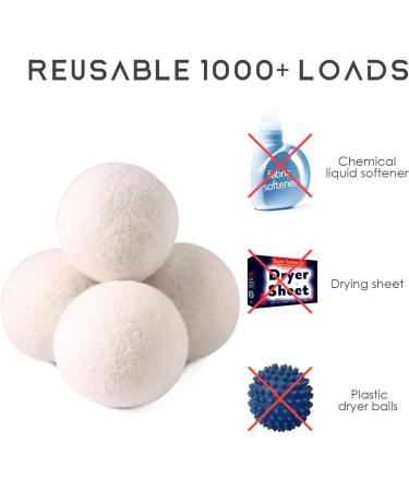 Organic Wool Dryer Balls 4 Pack XL - 100% New Zealand Wool - Natural Fabric Softener - Chemical Free - Reusable - 1000 Loads - Shortens Drying Time & Reduces Wrinkles - Baby Safe & Hypoallergenic - White - Buy Online on GoSupps.com