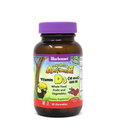 Bluebonnet Nutrition Rainforest Animalz Vitamin D3 Natural Mixed Berry Flavor 400 IU 90 Chewable Tablets