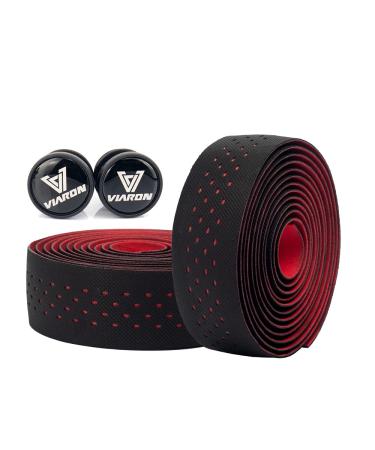 VIARON Handlebar Tape for Road Bike, 2 Roll PU Surface EVA Foam Bar Tapes with 2 Pcs End Plugs (Black& Red)