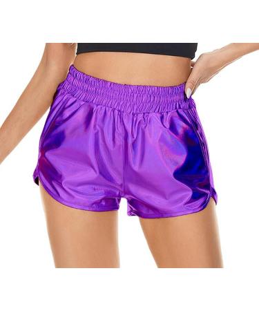 PESION Women's Metallic Purple Shiny Rave Hot Shorts - Small - Buy Online on GoSupps.com