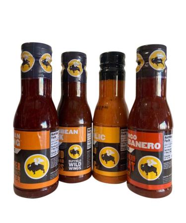 Buffalo Wild Wings Hot N' Spicy Variety Bundle - Asian Zing, Caribbean Jerk, Spicy Garlic, Mango Habanero (12 oz each) - Buy Online on GoSupps.com
