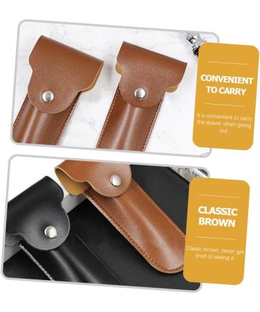 Beavorty Razor Storage Case - Travel-Friendly PU Cover for Shaving Razors Stylish Brown Design 16.5x4.2x1cm - Buy Online on GoSupps.com