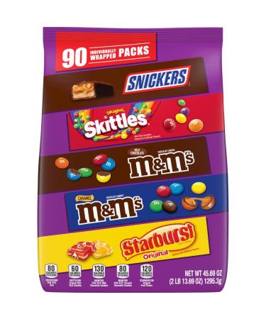 SNICKERS, M&M'S Milk Chocolate, M&M'S Caramel, SKITTLES & STARBURST Candy Variety Mix, 45.69-Ounce Bag, 90 Pieces