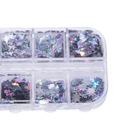 Holographic Nail Art Glitter Sequins - Laser Silver Decals 12 Grids | 3D Butterfly, Star, Heart, Unicorn Sticker Confetti for Acrylic Nails - Buy Online on GoSupps.com