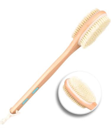 Long Wooden Handle Back Brush - Dual Bristles Body Shower Brush for Exfoliation & Skin Peeling | Wet/Dry Use - Buy Online on GoSupps.com