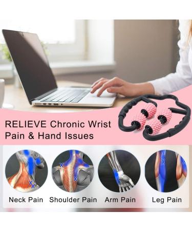 StrongTek Trigger Point Roller Massager for Forearm, Elbow, Hand, Arm, and Leg - Deep Tissue Self Massage for Golfer & Tennis Elbow Treatment - Athlete Muscle Pain Relief - Black + Pink - Buy Online on GoSupps.com