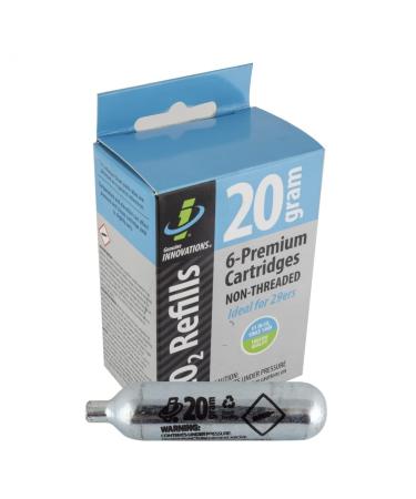 Genuine Innovations G20313 Bicycle CO2 Cartridges Non-Threaded 20g pack of 6 Silver