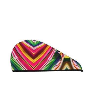 Rainbow Stripe Coral Velvet Dry Hair Cap Caps with Buttons for Drying Curly Long & Thick Hair Anti Frizz