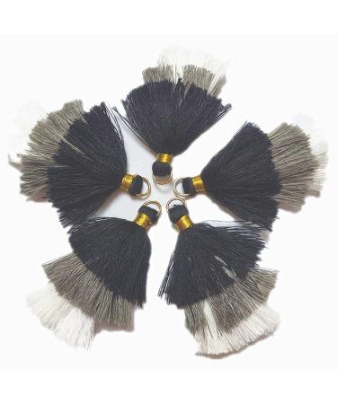 MSCFTFB 20 Pieces 2.4inch 3 Layers Small Tassels Tri-Colors Mala Tassel Charms with Jump Rings for Earring Necklace Jewelry Making Garland Keychain Charms Dreamcatchers DIY Crafts Decorations (Black)