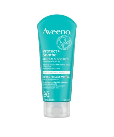 Aveeno Protect + Soothe Sensitive Skin Mineral Sunscreen SPF 30 Oat & Mineral Formula Paraben Free Fragrance Free Dries Sheer 88-mL 88 ml (Pack of 1)