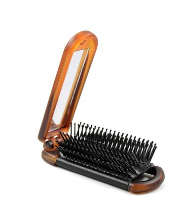 Folding Hair Brush  Travel Pocket Brush Mini Mirror Comb for Women  Family  School  Travel  Car  Gym  Bag  Purse Brown