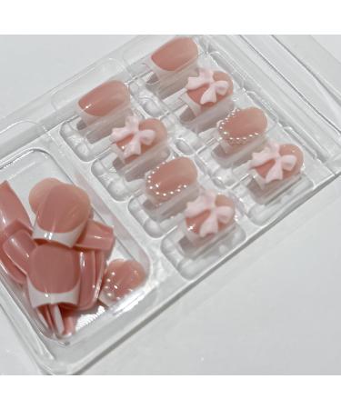 Buy French Press on Nails - Square Pink Fake Nails with Pearls & Bow Charms - 24 Pcs Summer Acrylic Full Cover for Women & Girls - Buy Online on GoSupps.com