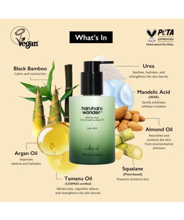 HARUHARU wonder Black Bamboo Daily Smoothing Body Oil Fast Absorption Lightweight Non-Greasy Deeply Hydrating Locks in Moisture Softens & Nourishes Skin With Almond & Argan Oil 6.76 fl oz - Buy Online on GoSupps.com