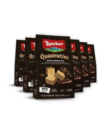 Loacker Quadratini Dark Chocolate bite-size Wafer Cookies | SMALL Pack of 6 | Crispy Wafers with 4 creamy layers of Dark Chocolate cream filling | great for snacks & desserts | Non GMO | No artificial flavorings or added colors | 4.41 oz per bag Dark Choc