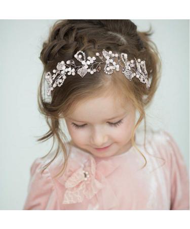 IYOU Princess Crystal Headpiece Silver Flower Wedding Headband Pearl Holy Communion Hair Accessories for Flower Girl Bride Bridesmaid - Buy Online on GoSupps.com
