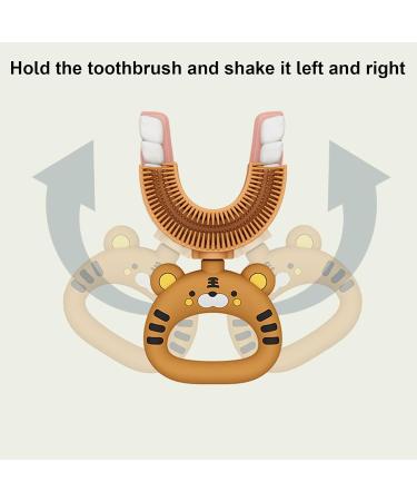 Beedozo U-Shaped Toothbrush for Children | Soft Silicone Cartoon Tiger Design | 360 Extra Soft Manual Toothbrush for Gentle Mouth Cleaning - Buy Online on GoSupps.com