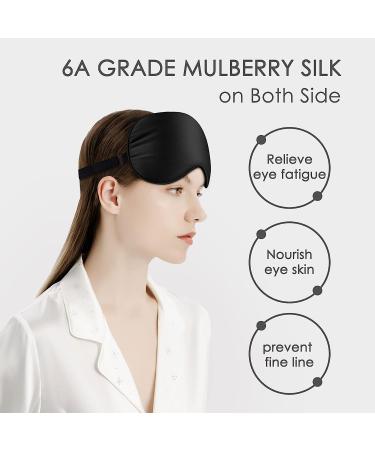 Natural Silk Sleep Eye Mask for Men and Women - Adjustable Black Blindfold for Night Sleeping, Travel, Nap, and Meditation - Buy Online on GoSupps.com
