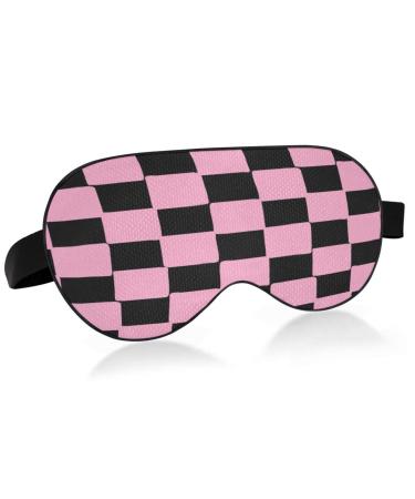 Sleep Mask Light Blocking Pink Chessboard Checkered Eye Mask for Sleeping with Adjustable Strap Hand Drawn Soft Lightweight Eye Cover Blindfold for Men Women Work Travel Naps
