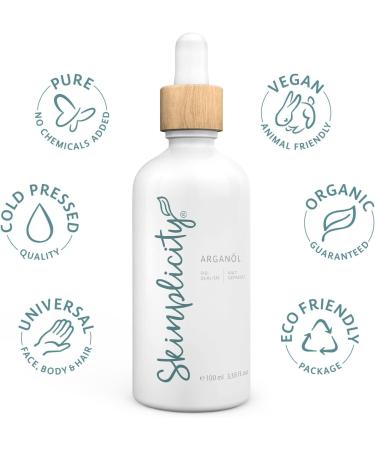 Skinplicity Argan Oil Cold Pressed and Unroasted Organic Grade 100ml Pure Natural Care Product for Skin and Hair Vegan Cruelty Free Pure Natural Care Product for Skin and hair. Vegan cruelty free - Buy Online on GoSupps.com