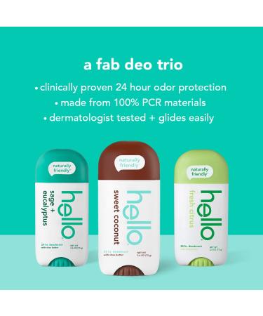 hello Deodorant Variety Pack (Sweet Coconut Fresh Citrus White Sage) & Unicorn Aluminum Free Deodorant for Women Girls Safe for Kids Dermatologically tested Natural Fragrance 2 Pack - Buy Online on GoSupps.com