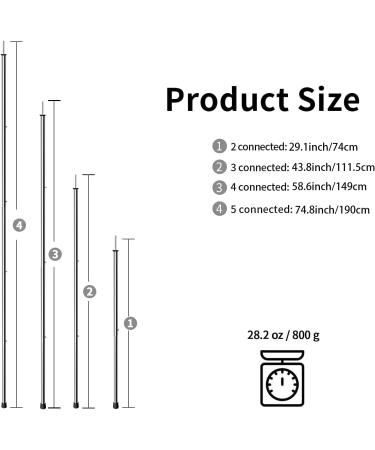 KOMCLUB Telescoping Tent Poles - Adjustable Stainless Steel Lightweight Poles for Camping, Backpacking, Hiking - Set of 2 (78in) - Buy Online on GoSupps.com