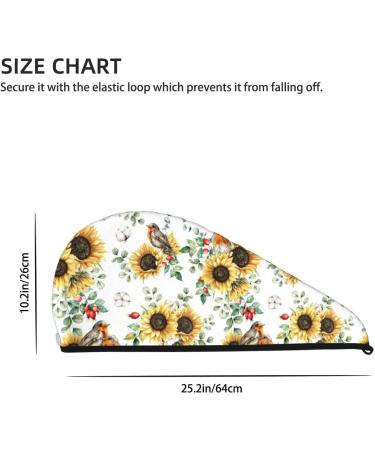 Hair Towel Wrap - Quick Drying Turban with Button | Sunflower Leaves & Birds Design - Buy Online on GoSupps.com