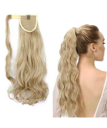 iLUU 18" Daily Use Curly Wavy Styled Clip In Wrap Around Ponytail Hair Extension Synthetic Hairpiece 100g 22H613 Light Blonde and Bleach Blonde Ponytails Hair Pieces Extensions 22/613-light blonde/bleach blonde