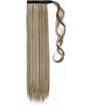 23" Long Straight Wrap Around Ponytail Clip in Hair Extensions One Piece Hairpiece Magic Tape in Pony Tail Extension for Women Light Brown & Ash Blonde - Buy Online on GoSupps.com