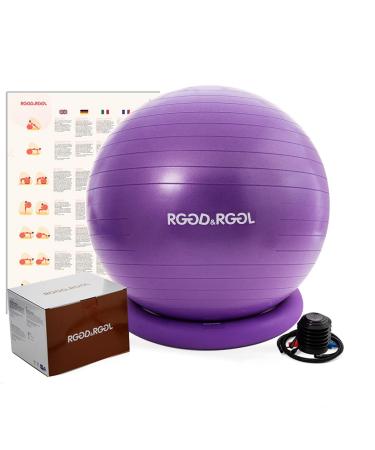 RGGD&RGGL Exercise Ball Chair(55-75cm), Extra Thick Yoga Ball with Stability Ring, Workout Guide, Anti-Burst Balance Ball for Workout and Fitness Purple 75cm