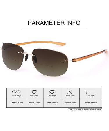 Rimless Bifocal Reading Glasses Sunglasses for Men & Women - UV Protection Brown 1.5x - Buy Online on GoSupps.com