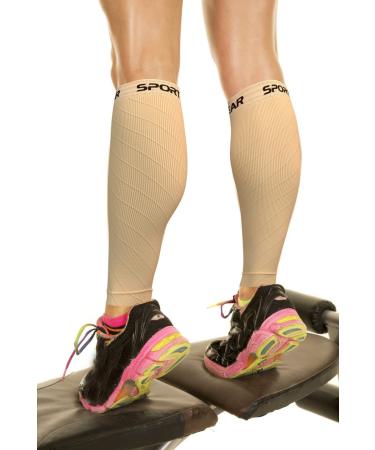Physix Gear Sport Wade Protection for heavy legs - calf compression for men and women - for faster recovery of the calves L/XL |14 " - 19" Calf Nude Beige - (1 pair)