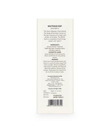 BellaVita Luxury White OUD Eau de Parfum Travel Size Edition 20 ml | Long-Lasting Mini Perfumes for Women | Notes: Vanilla Amber Musk & Jasmine | Oud Pocket Perfume for Women | Cruelty-Free Perfume - Buy Online on GoSupps.com