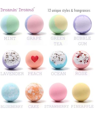 Dreamin Dreams Bath Bombs 12 PCS Gift Set - Handmade Natural & Organic with Essential Oil & Shea Butter - Perfect for SPA & Bubble Bath - Birthday Gifts for Women, Mom, Girls, Kids - Buy Online on GoSupps.com