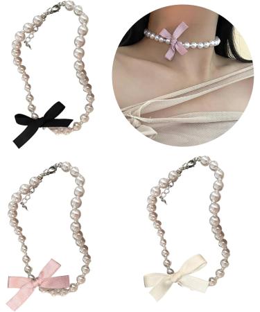 Shop SOUTHJIELING Fashionable Bow Pendant Choker Necklace with Pearls & Chain - Elegant White Bow Jewelry for Women - Buy Online on GoSupps.com