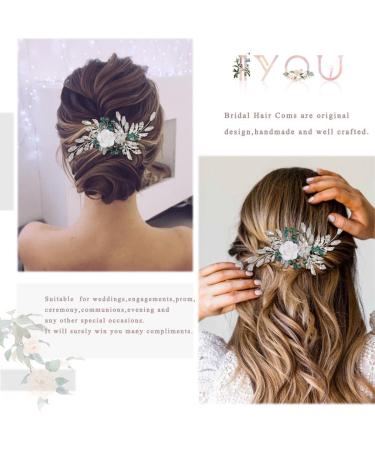 IYOU Women Wedding Hair Comb Silver Flower Headpiece Leaf Beads Hair Piece Guest Prom Hair Accessories for Bride and Bridesmaid - Buy Online on GoSupps.com