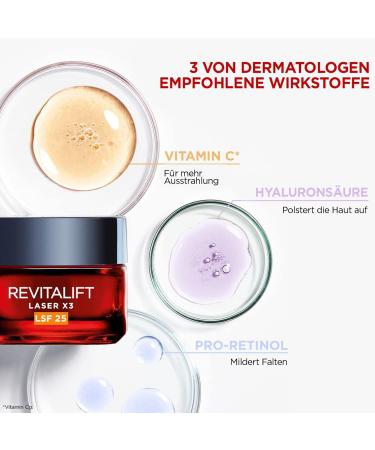 L'Or al Paris Revitalift Laser X3 Day Care SPF 25 - Anti-Aging Facial Cream with Hyaluronic Acid Vitamin C & Pro-Retinol | 50 ml - Buy Online on GoSupps.com