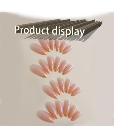 Buy French Tips Press on Nails | Stiletto Designs | Nude Sparkly Full Cover Acrylic | Glossy Gold Glitter | Medium Almond Shape | Easy Application with Glue | Shop Golden Guardian Online - Buy Online on GoSupps.com