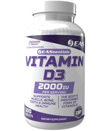 EAS Vitamin D3 2000 IU | Supports Muscle, Bone, Tooth, & Immune Health | Gluten Free, Non GMO | Better Absorption with Cyclosome Delivery | 100 Tablets