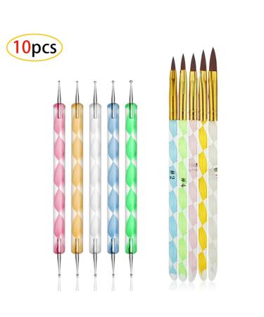 Nail brush set and nail art dotting tools acrylic nail art brush drawing pen brush gelails for UV gel and acrylic fingernails nail art tools DIY manicure (2 sentences 10 pieces)