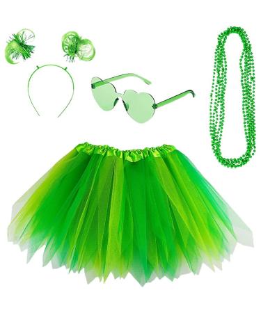 Women Kids Costume Accessories Set Feathers Ponytails Headband Layered Tulle Skirt Heart Shape Sunglasses Bead Necklaces