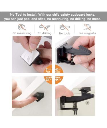 Saconell Child Locking Cabinet Set - 12 Pieces | Invisible Child Safety Locks for Cabinets Drawers and Closets | Strong Adhesive | White & Black - Buy Online on GoSupps.com