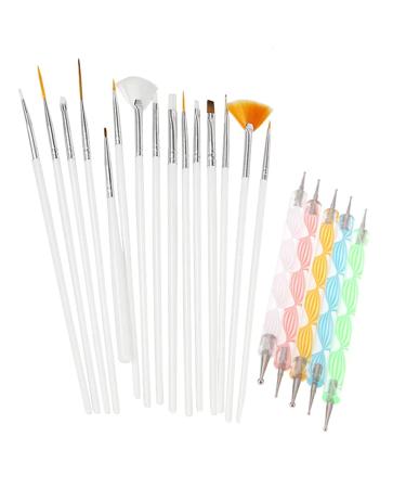 Glamza 20pc Nail Art Design Gel Painting Dotting Pen & Brush Set Manicure Pedicure Kit
