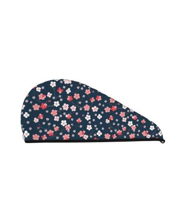 Hair Towel Wrap Hair Drying Towel with Button Towel Turban Head Towel to Dry Hair Quickly (Cherry Blossoms)