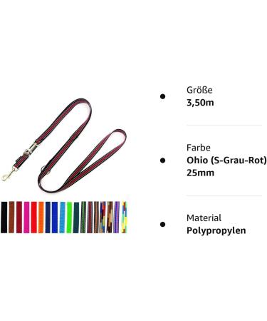 Adjustable Dog Linen Doppeleine Leash for Large Dogs - Ohio S-Gray-Red (25mm 3.50m) | International Shipping - Buy Online on GoSupps.com