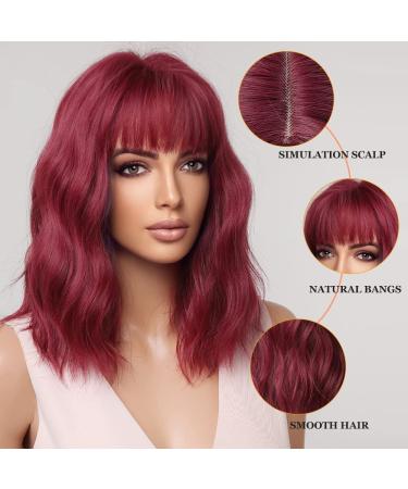 Esmee Short Wave Red Bob Wig - 14 Burgundy Curly Wavy Synthetic Cosplay Wig for Women - Buy Online on GoSupps.com