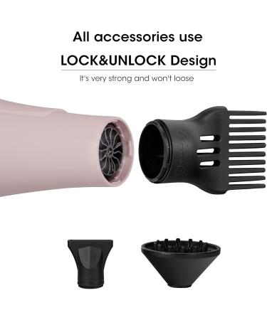 Hair Dryer with Diffuser & Brush Comb Attachments - Professional AC Motor for Curly & Thick Hair | Best Pink Blow Dryer for Salon Use - Buy Online on GoSupps.com