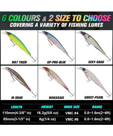 6-Piece Jerkbait Kit for Bass Fishing - 110mm Minnow Lure, Suspending Jerk Baits Fishing Lures - Buy Online on GoSupps.com