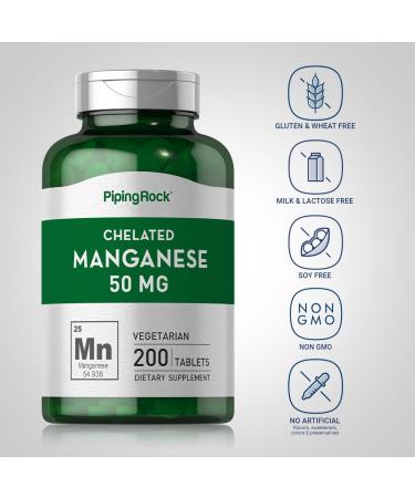 Chelated Manganese 50mg - 200 Tablets | Manganese Gluconate Supplement | Vegetarian, Non-GMO, Gluten-Free - Buy Online on GoSupps.com
